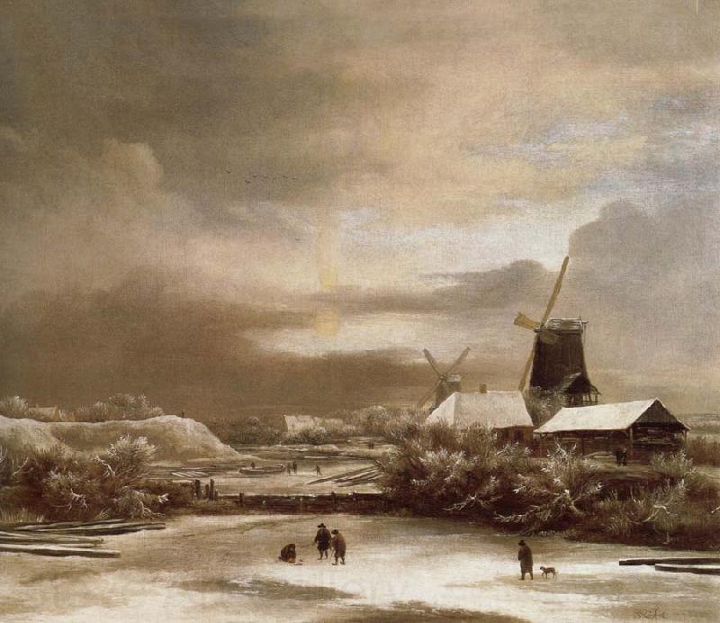 Jacob van Ruisdael Winter landscape with two windmill Norge oil painting art